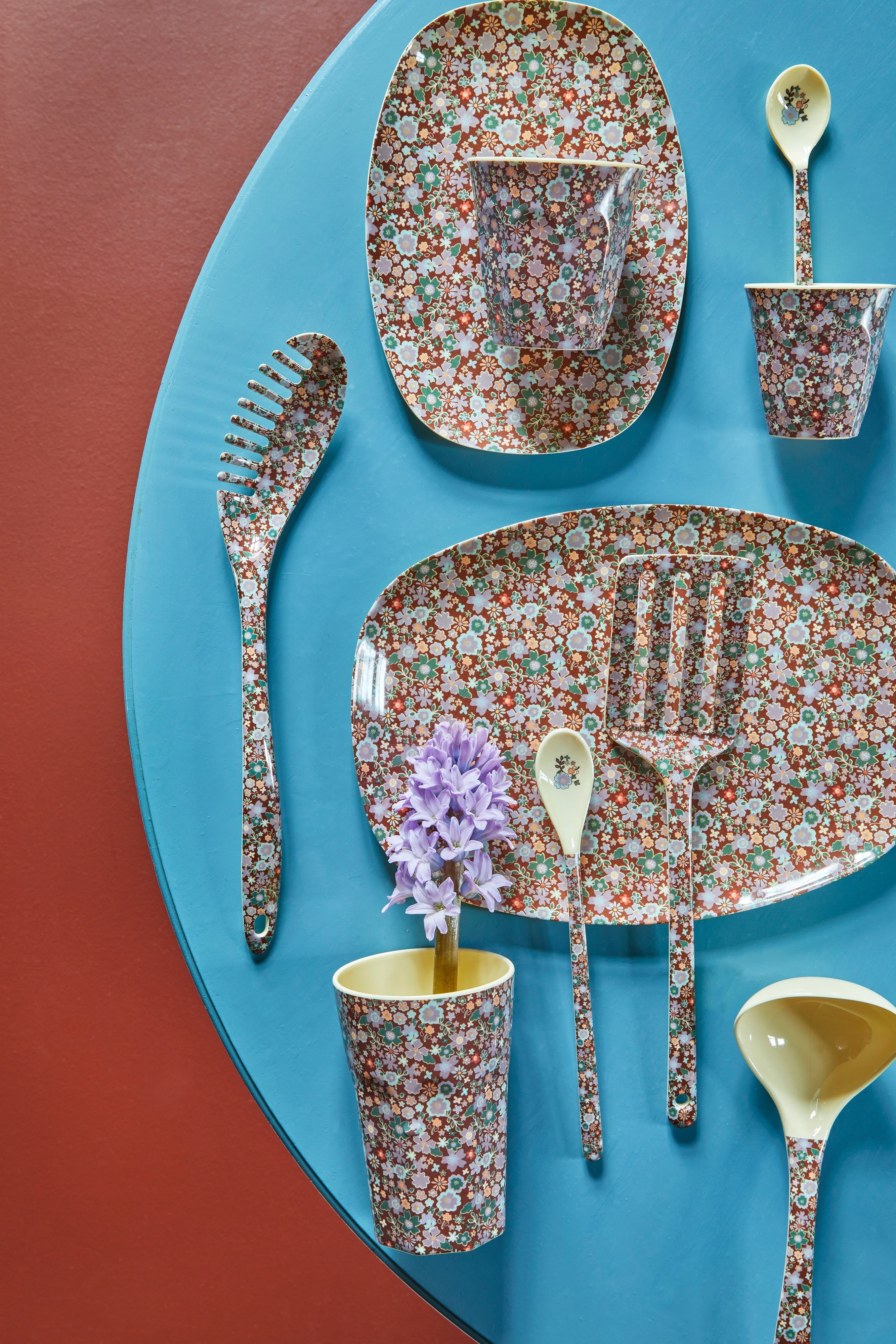 Melamine Rectangular Plate | Brown Flower Print