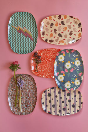 Melamine Rectangular Plate | Brown Flower Print