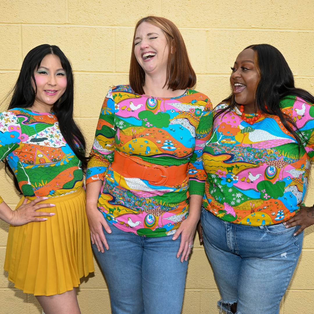 Landscape Print 3/4 Sleeve Tee in Rainbow Farm