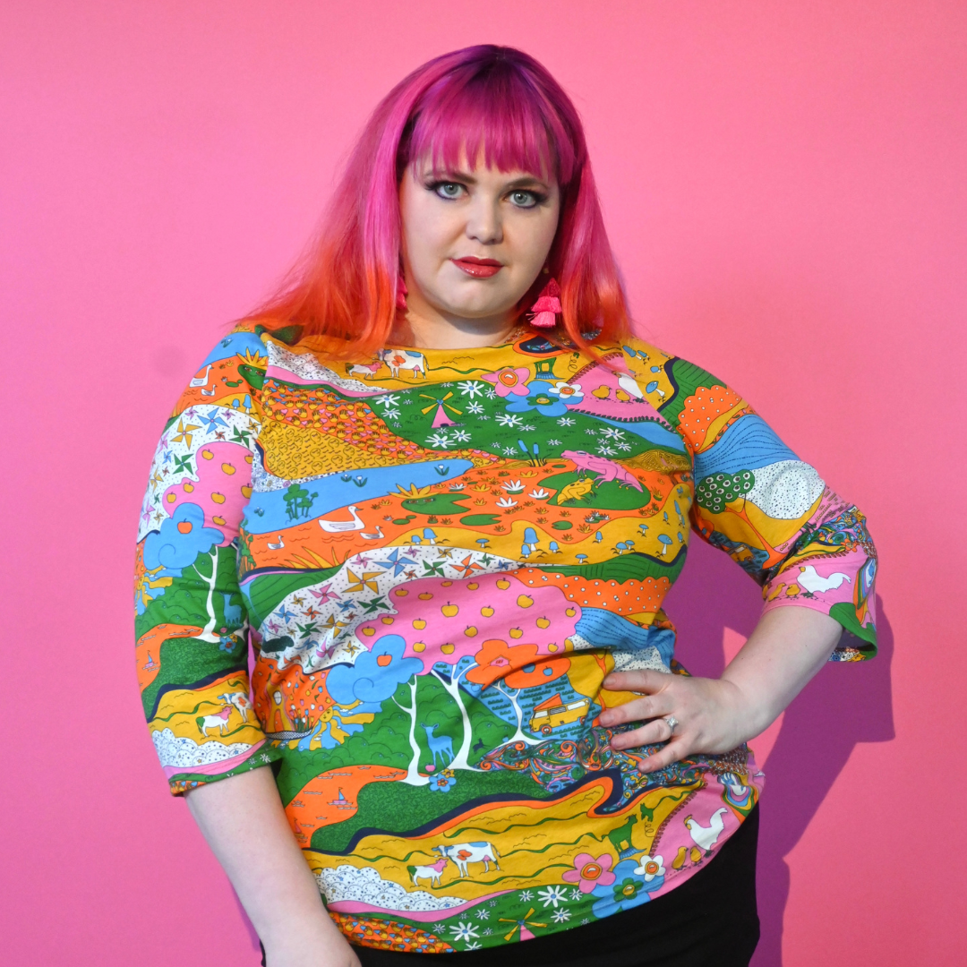 Landscape Print 3/4 Sleeve Tee in Rainbow Farm