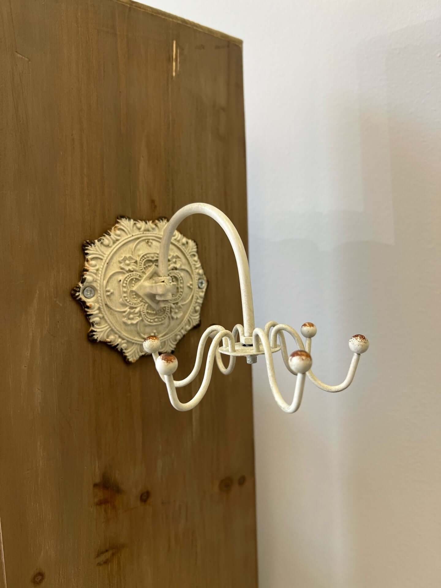 Antique White Wall Hook with Ornate Medallion Backplate