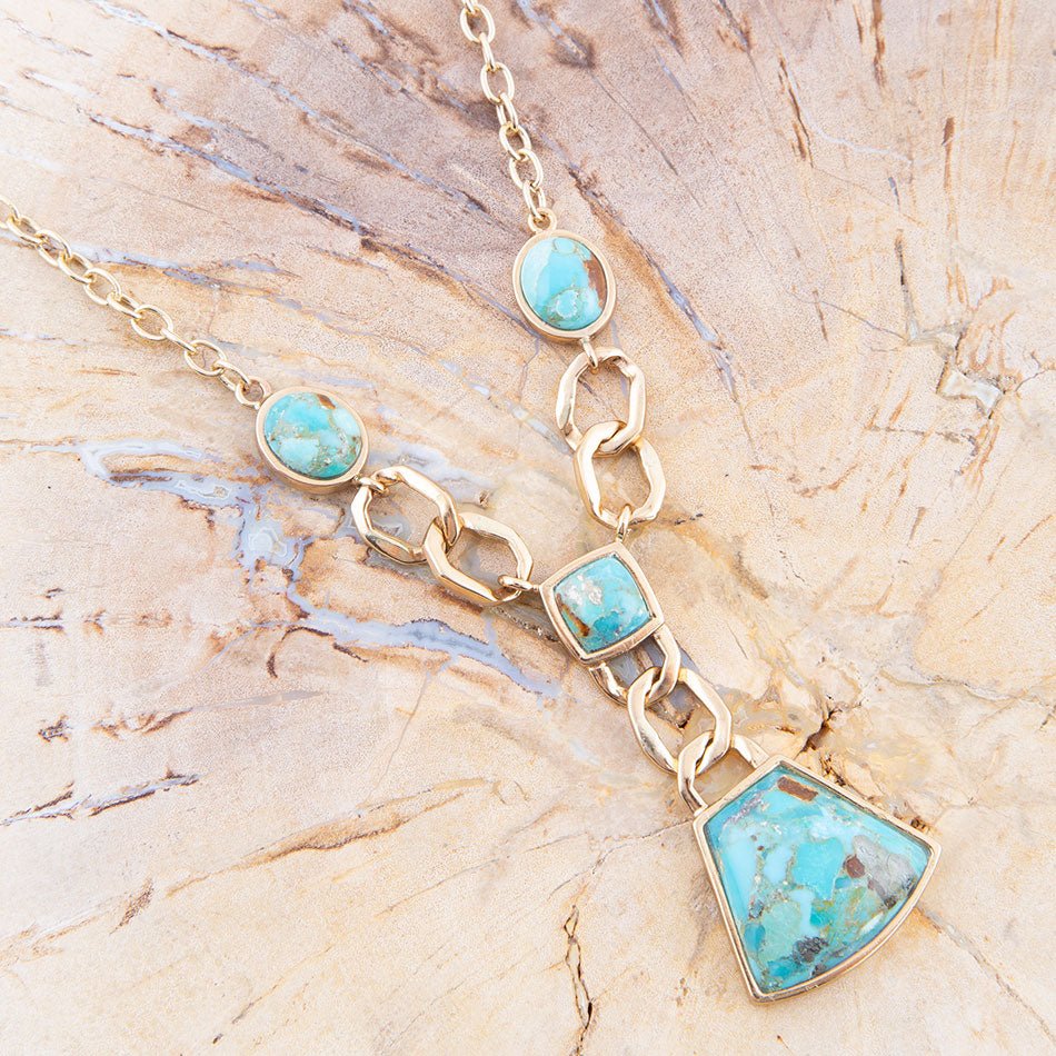 Athena Blue Turquoise Golden Y Neck Necklace