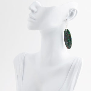 Blue Green Azurite Matrix Statement Sterling Silver Drop Earrings