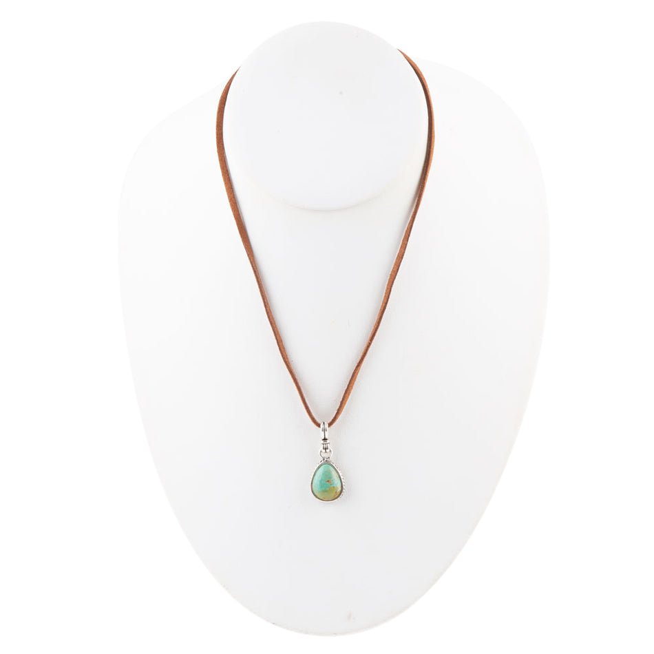 Basic Turquoise and Sterling Silver Pendant Leather Necklace