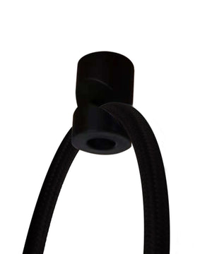 14"W 1 Light Swag Plug-In Pendant  Shallow Drum Textured Oatmeal Shade Black Cord