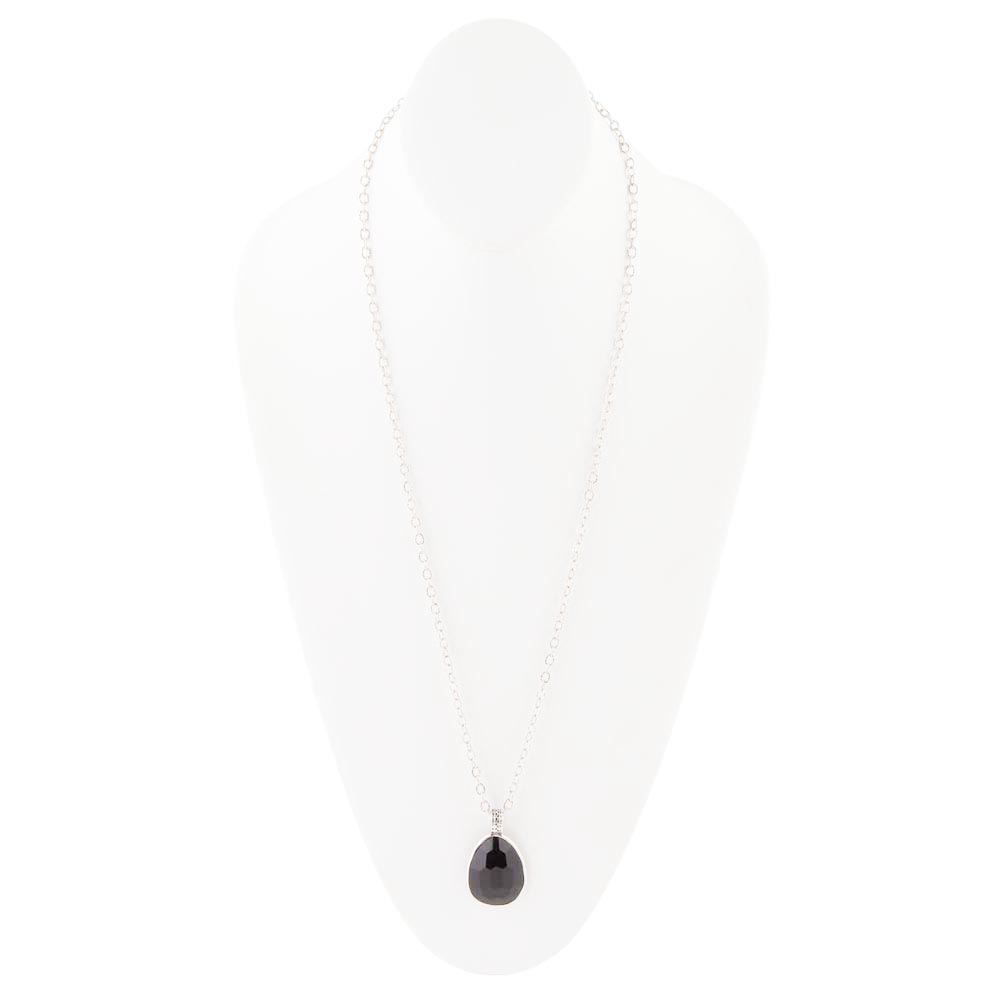 Black Onyx and Sterling Silver Teardrop Pendant Necklace