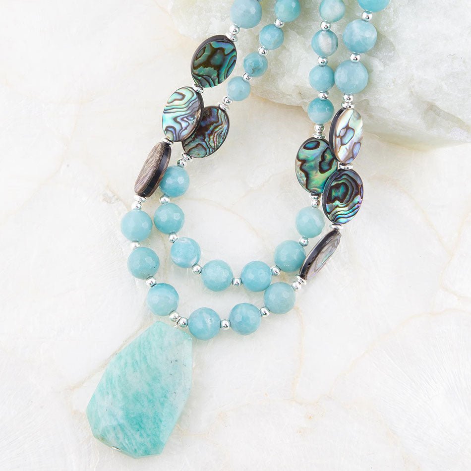 Blue Amazonite and Abalone Pendant Necklace
