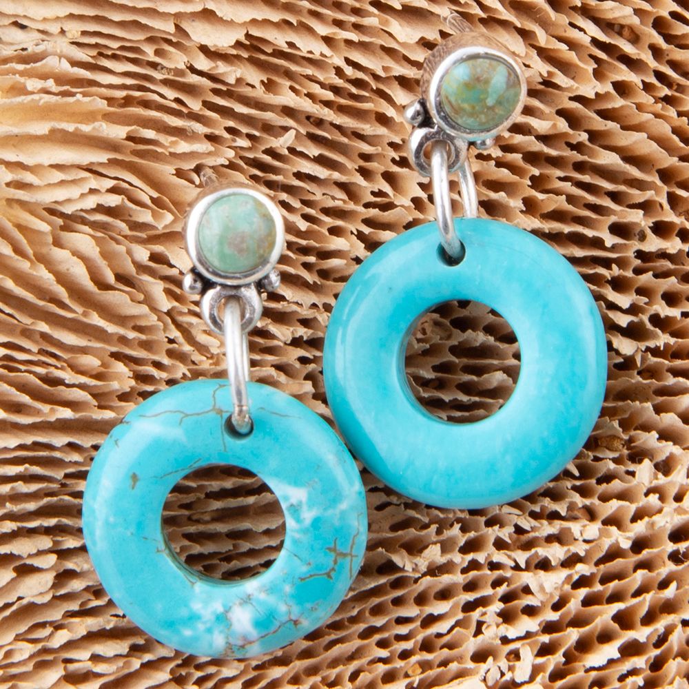 Blue Magnesite Donut Sterling Silver Drop Earrings