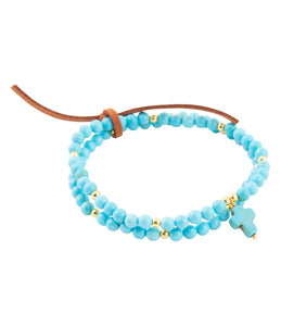 Blue Magnesite Golden Charm Stretch Bracelet Set