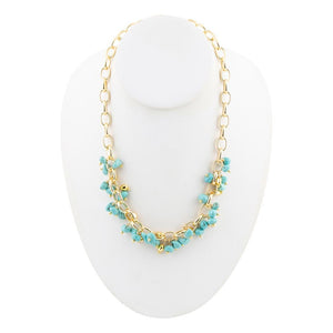 Blue Magnesite Stones Golden Chain Necklace