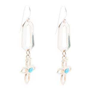 Blue Turquoise and Sterling Silver Cross Drop Earrings