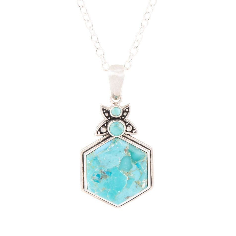 Blue Turquoise and Sterling Silver Hexagon Pendant Necklace