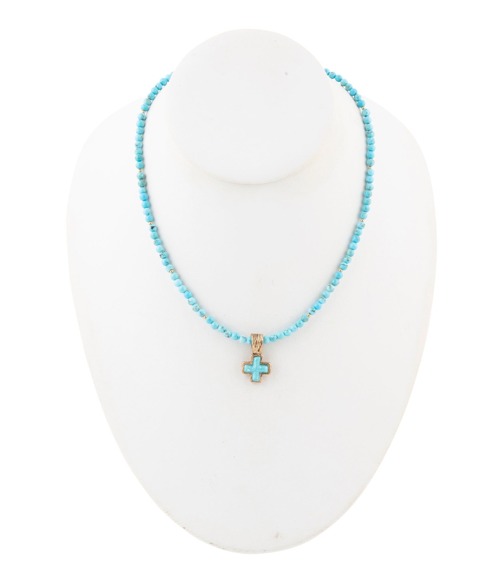 Blue Turquoise Cross Golden Pendant Necklace