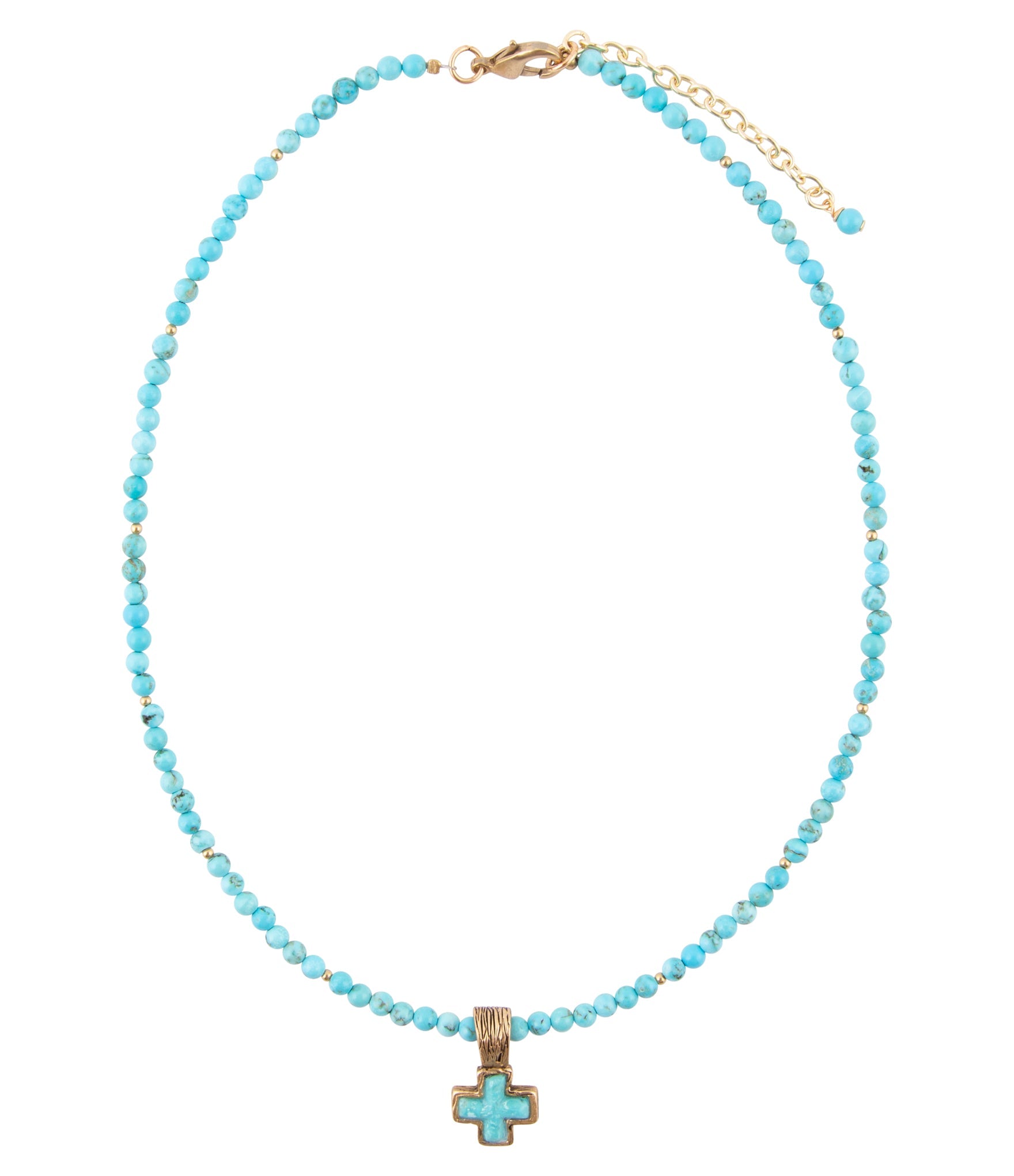 Blue Turquoise Cross Golden Pendant Necklace