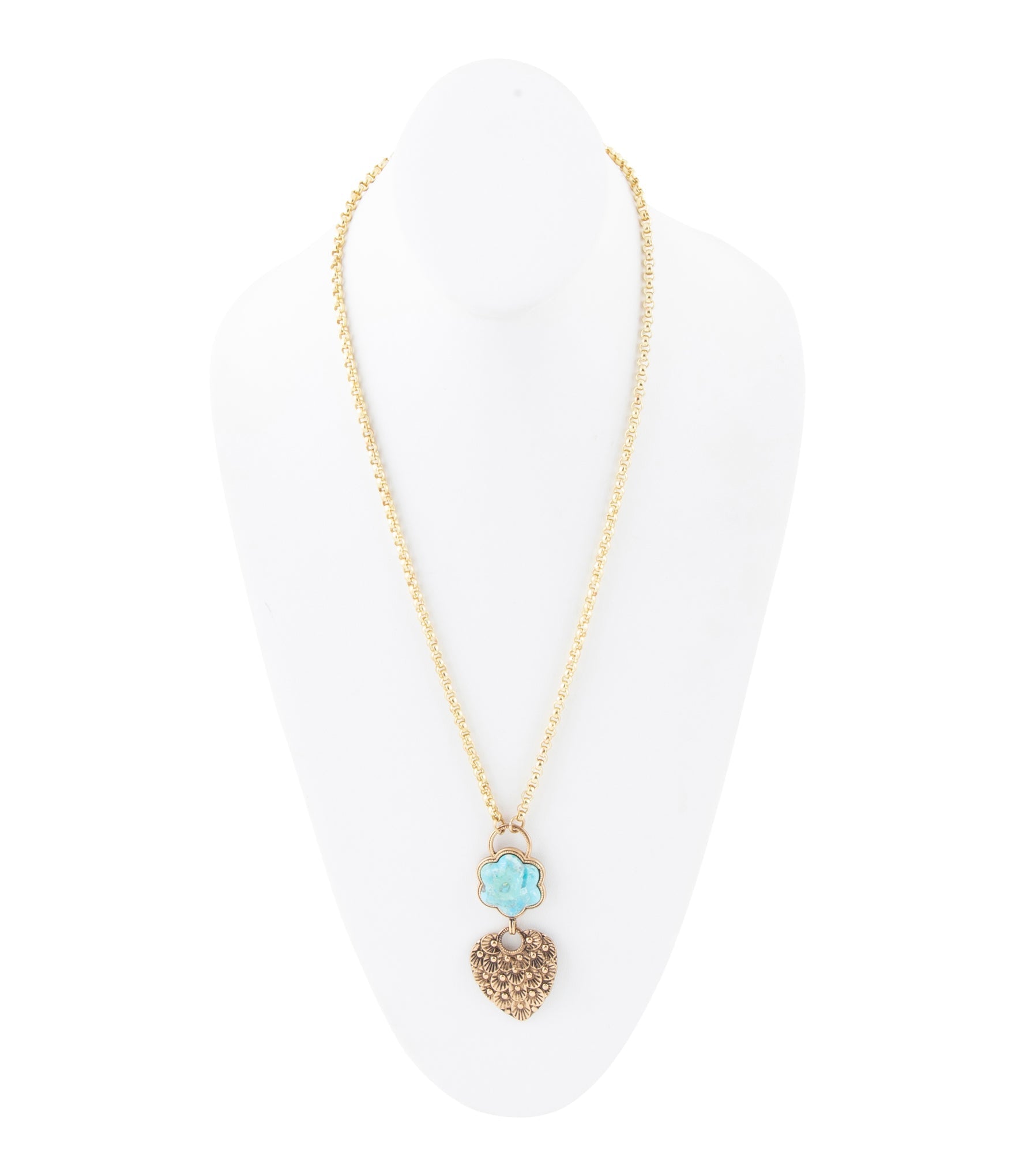 Blue Turquoise Flower Golden Necklace