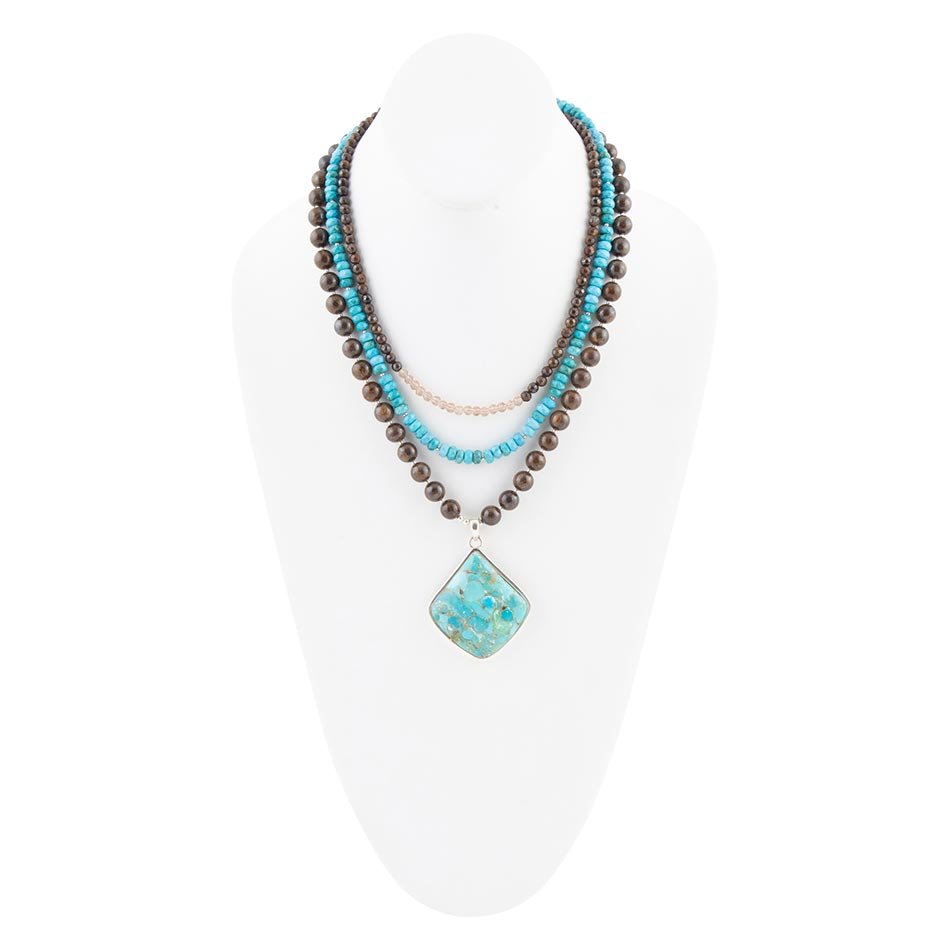 Blue Turquoise Pendant Statement Sterling Silver Necklace