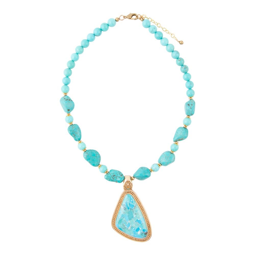 Blue Turquoise Triangle Golden Pendant Necklace
