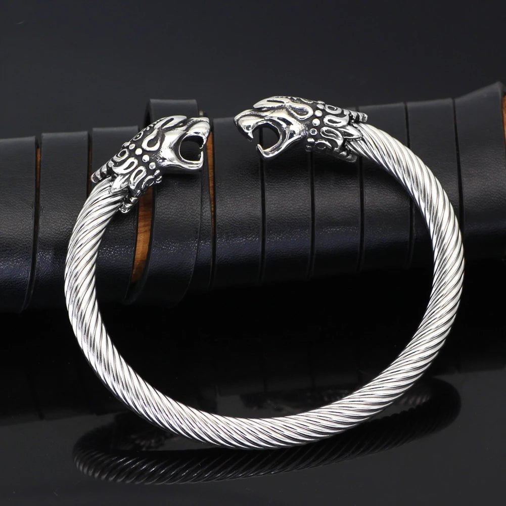 Vikings Wolf Head Stainless Steel Bangle Bracelet