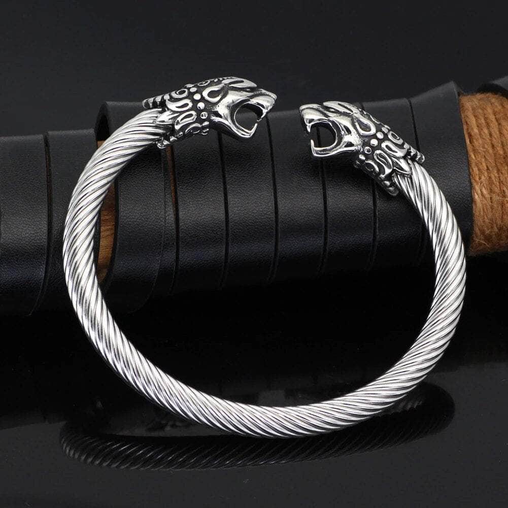 Vikings Wolf Head Stainless Steel Bangle Bracelet