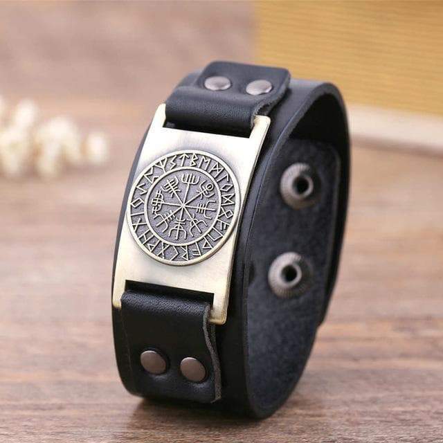 Vikings Leather Vegvisir Bracelet