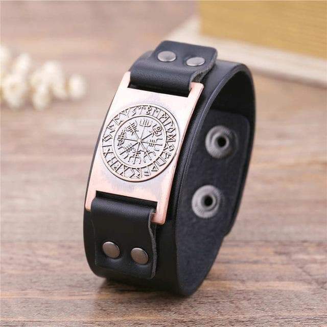 Vikings Leather Vegvisir Bracelet