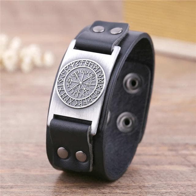 Vikings Leather Vegvisir Bracelet