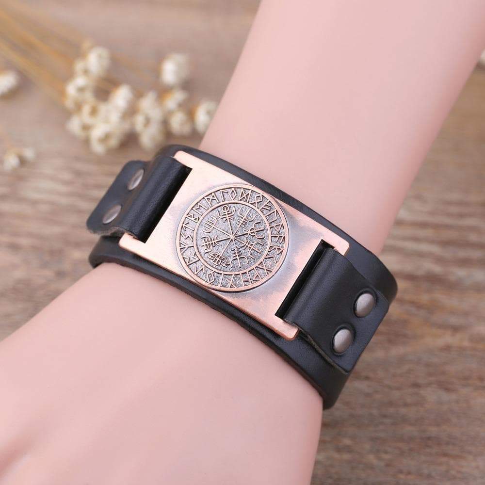 Vikings Leather Vegvisir Bracelet
