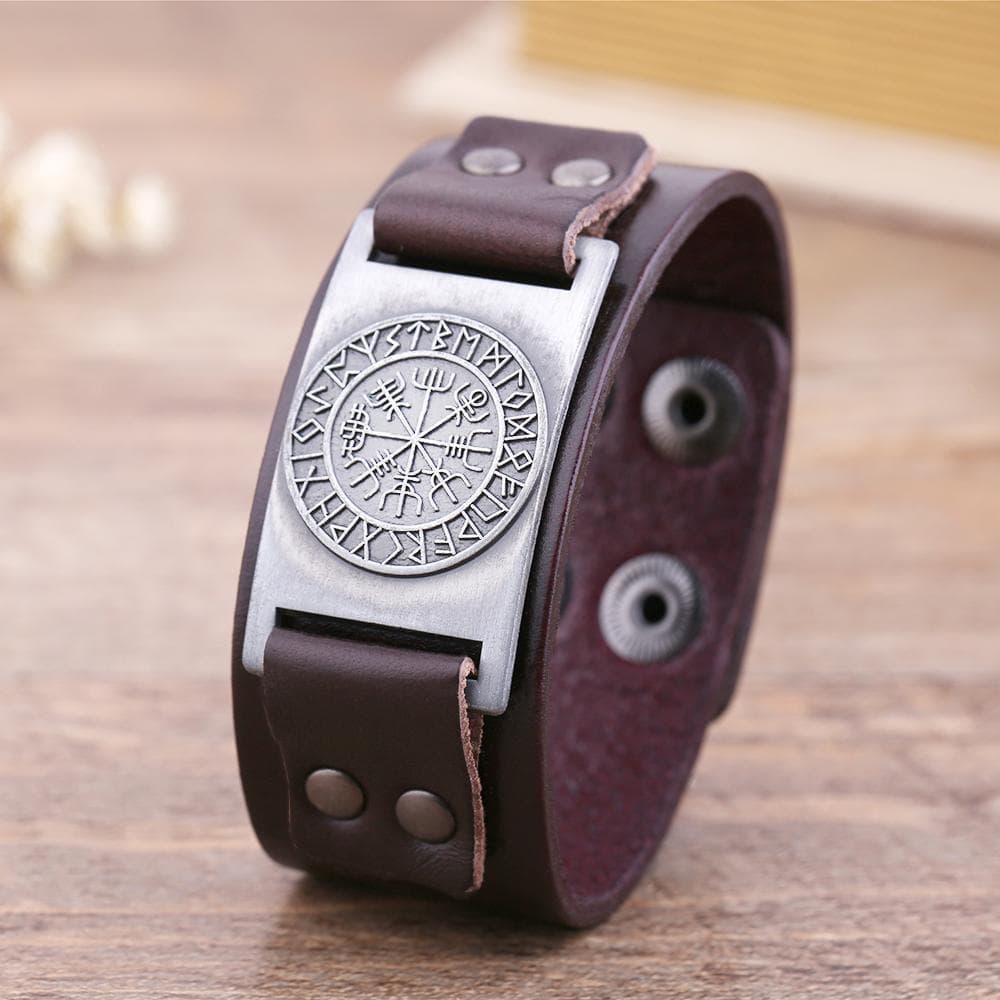 Vikings Leather Vegvisir Bracelet