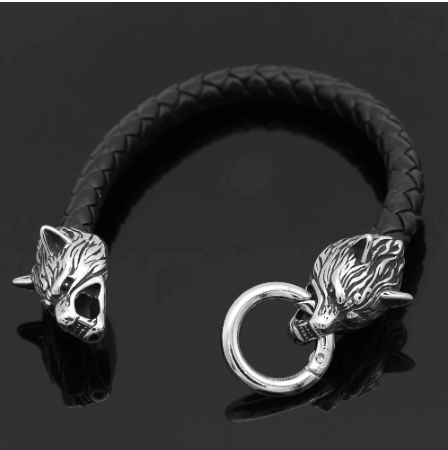 Vikings Fenrir's Head Leather Bracelet