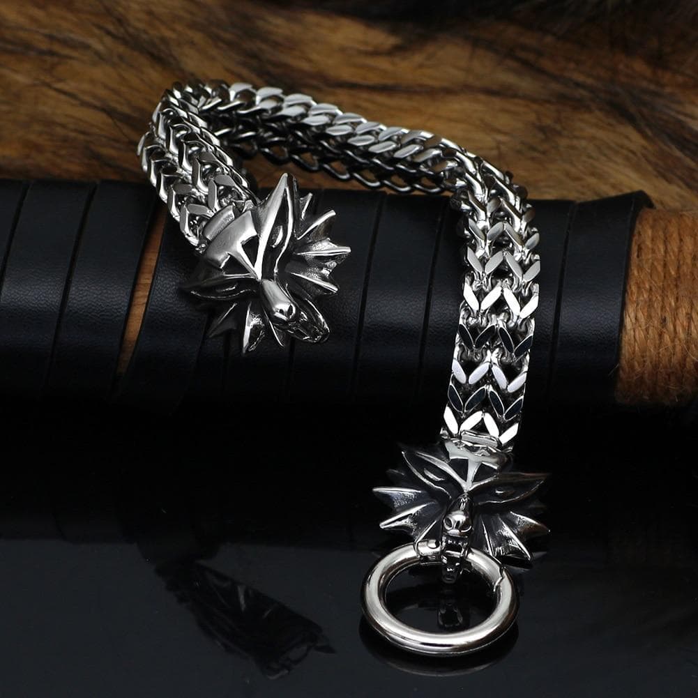 Vikings Nordic Wolf Charm Stainless Steel Bracelet