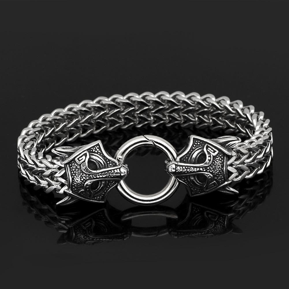 Vikings Wolf Charm Stainless Steel Bracelet