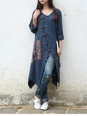 Chinese Style Draped Linen Shirt  | Zen