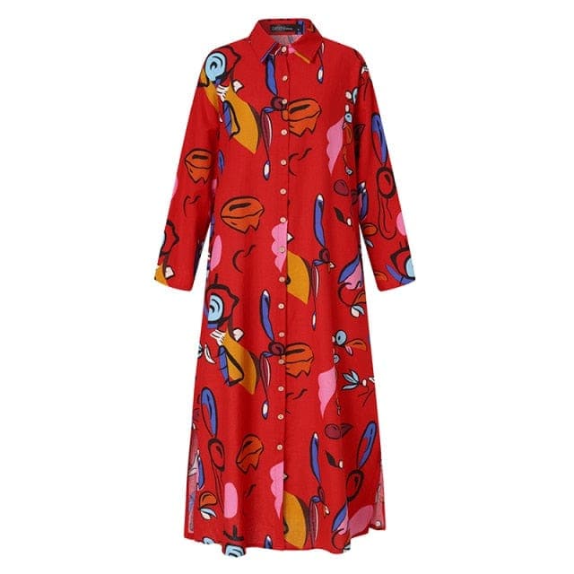 Abstract Art Button Down Maxi Shirt Dress