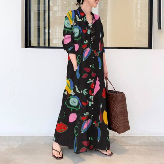 Abstract Art Button Down Maxi Shirt Dress