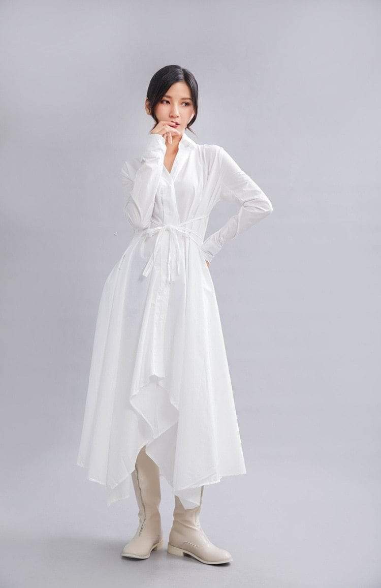 Asymmetrical V Neck Shirt Dress | Millennials