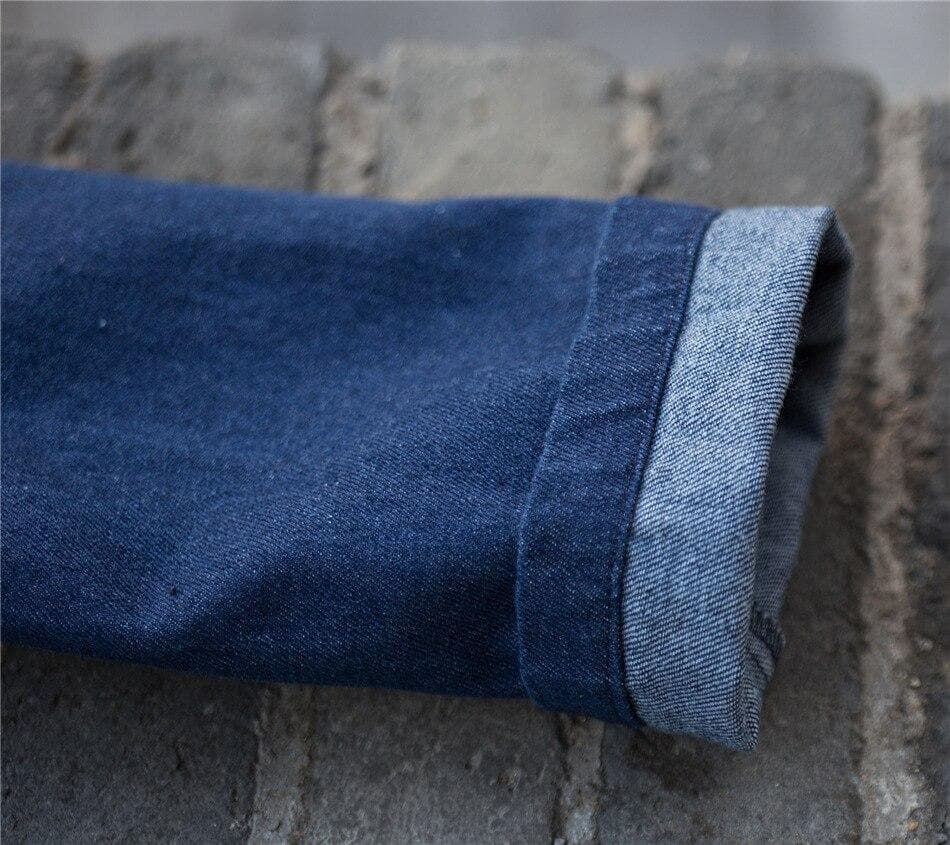 Long Sleeve Mandarin Denim Midi Dress  | Zen