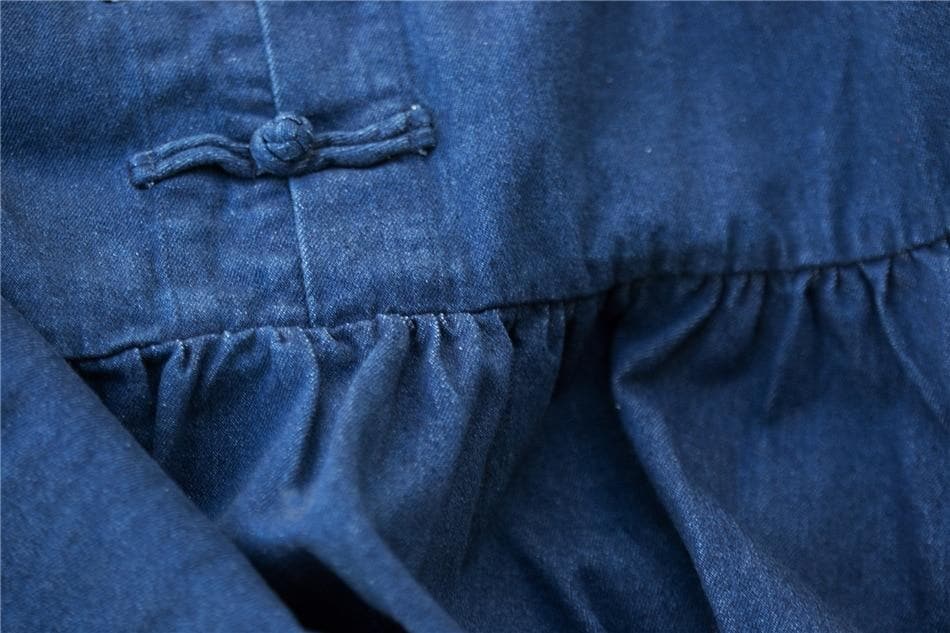 Long Sleeve Mandarin Denim Midi Dress  | Zen