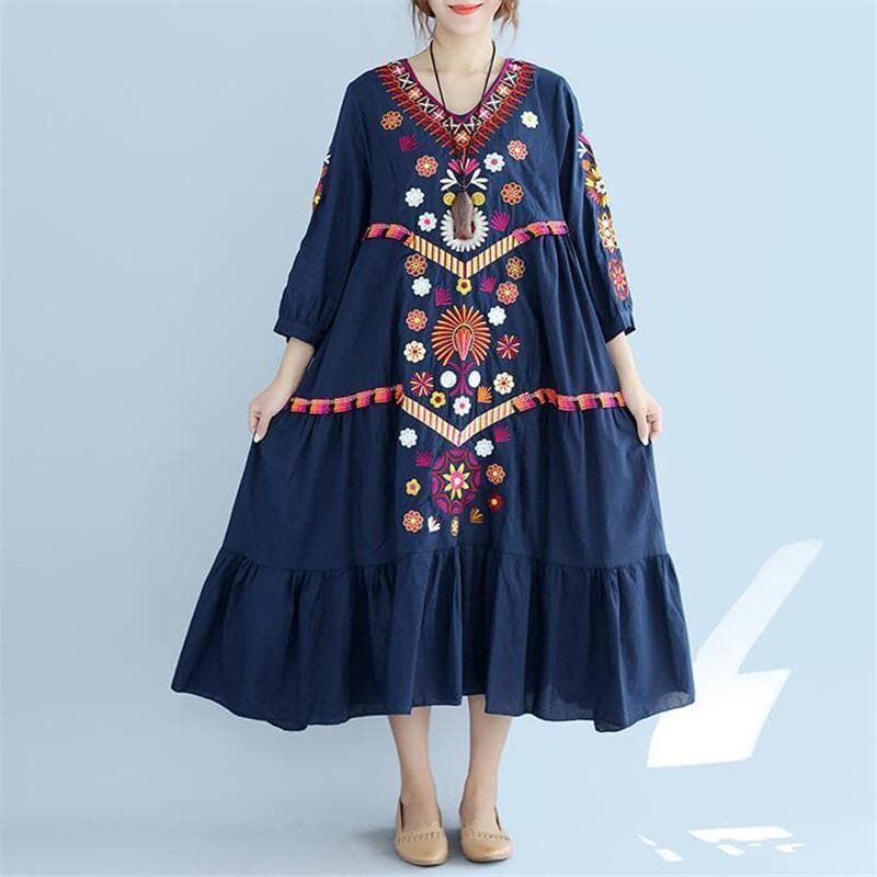 Brazilian Embroidery Bohemian Maxi Dress