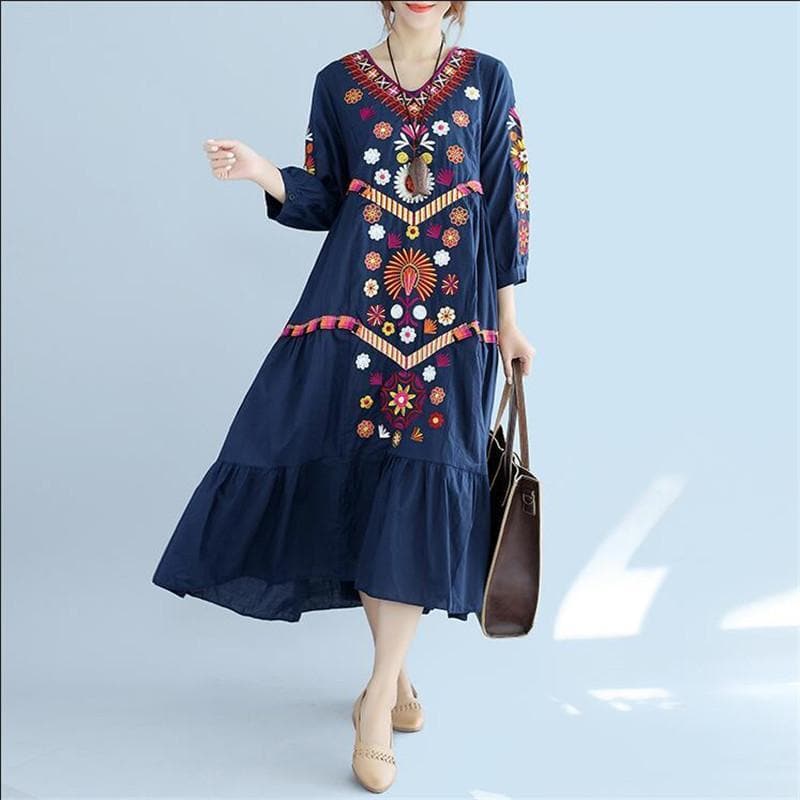 Brazilian Embroidery Bohemian Maxi Dress