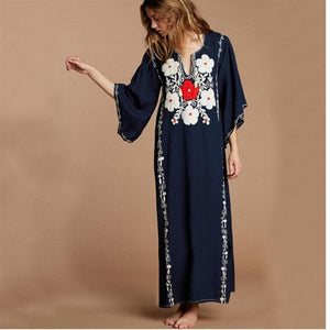Boho Chic Floral Embroidered Kaftan Dress