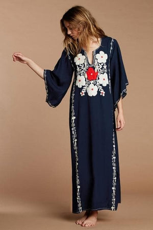 Boho Chic Floral Embroidered Kaftan Dress