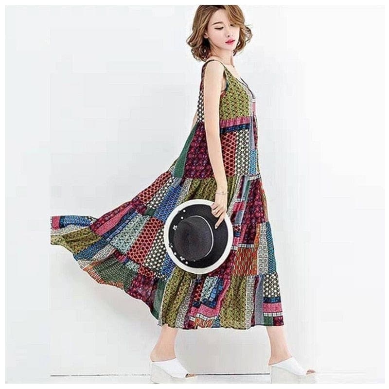 Sleeveless Patchwork Hippie Dress