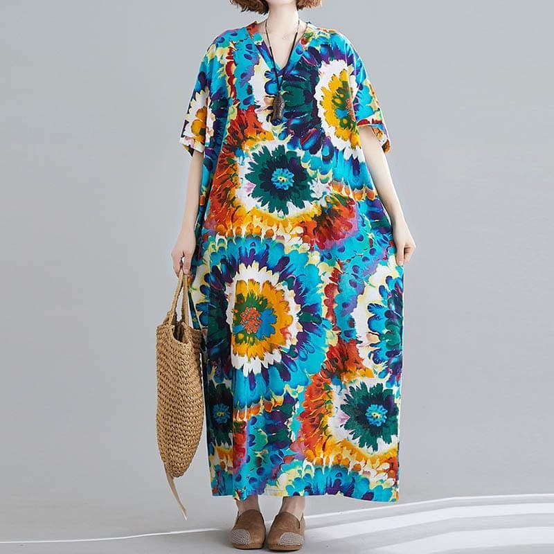 Tie-Dye Print Loose Hippie Dress