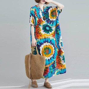 Tie-Dye Print Loose Hippie Dress