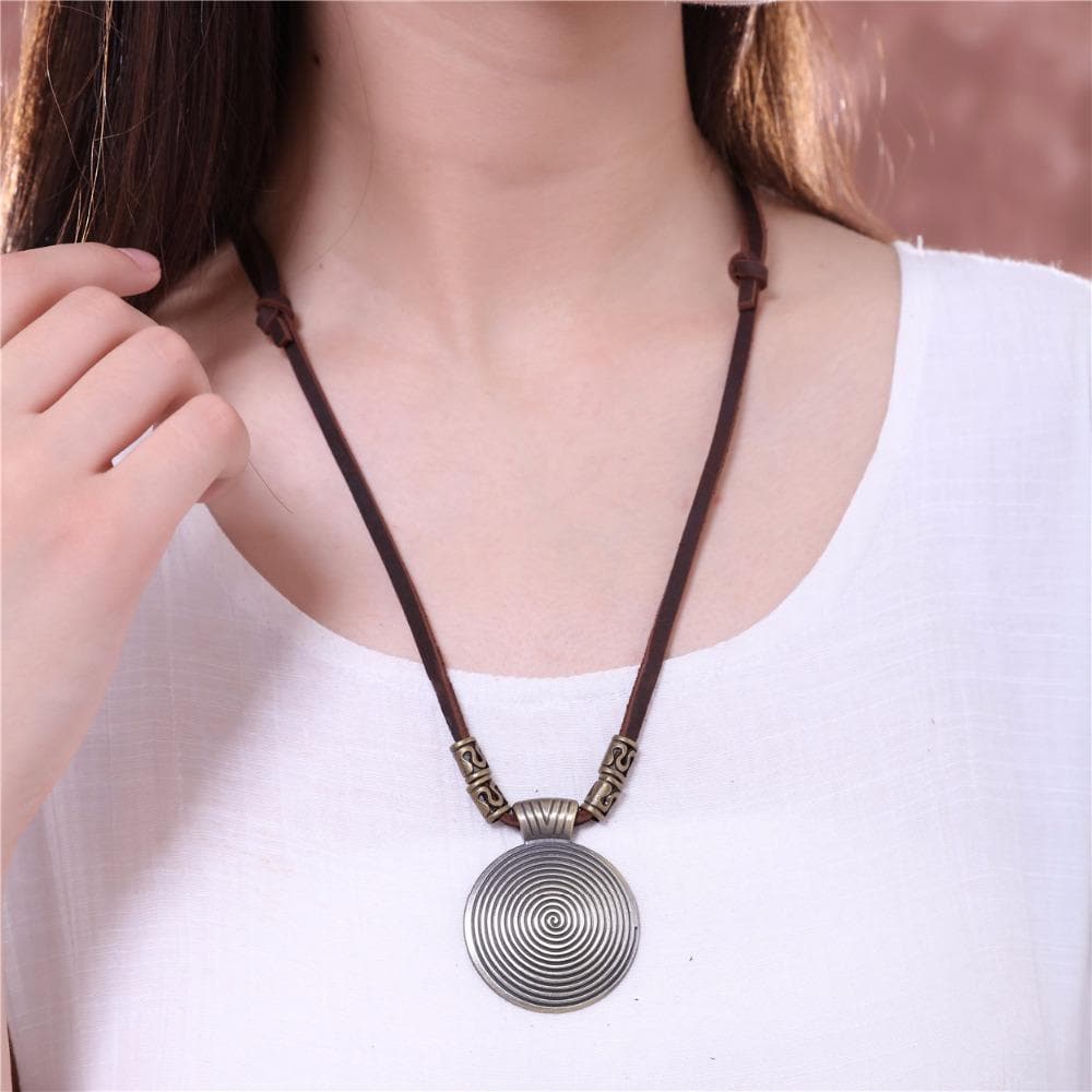 Hypnosis Circle Leather Pendant Necklace
