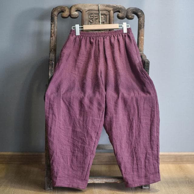Elastic Waist Linen Trousers | Hippie