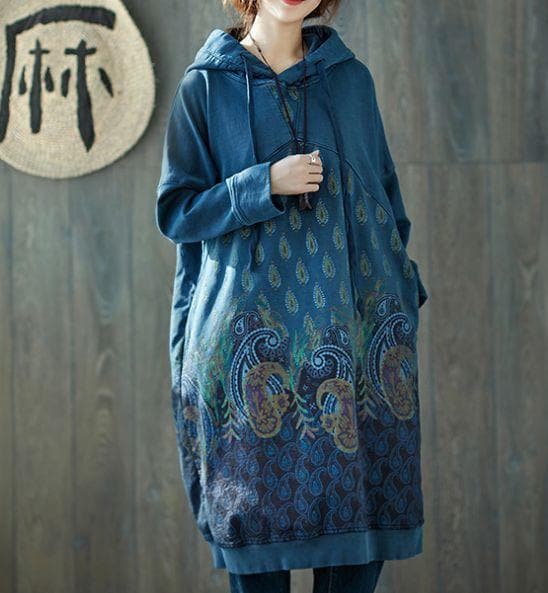 Peacock Paisley Hooded Sweater Dress