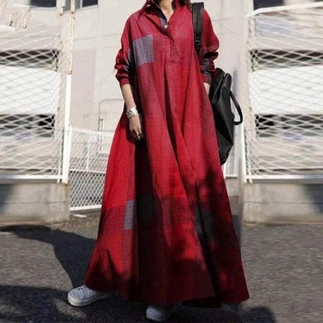 Elaine Plaid Red Shirt Dress