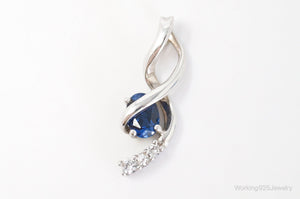 Blue Sapphire Cubic Zirconia Sterling Silver Necklace Pendant