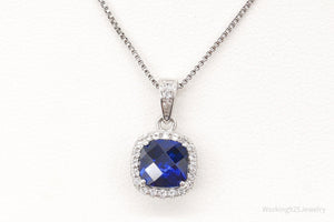 Blue Lab Sapphire Cubic Zirconia Sterling Silver Necklace